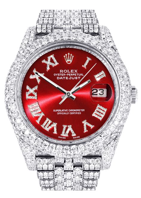 red face iced out rolex replica|rolex datejust iced out 41mm.